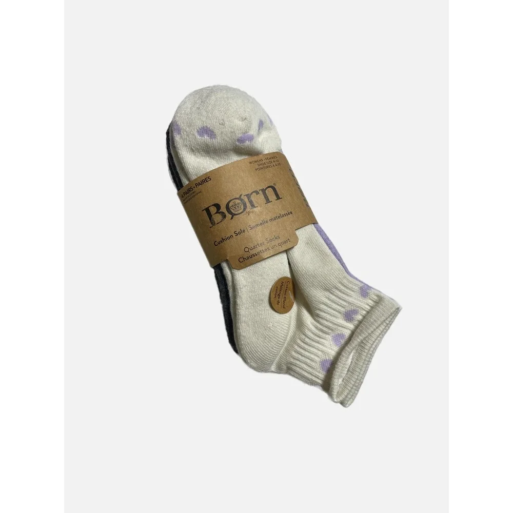 Born Quarter Socks Womens 4-10 Multi Color Heart Cushion Sole Casual 4 Pair Pack